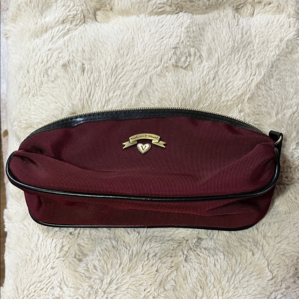 Victoria's Secret Deep Red Toiletry Bag with Gold Detail